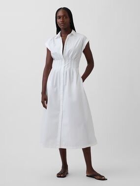 NWT GAP Poplin Cinched Midi Shirtdress // White